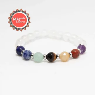 Aquí tienes una pulsera de litoterapia para mujer en cuentas de 8 mm sobre el tema de los 7 chakras.